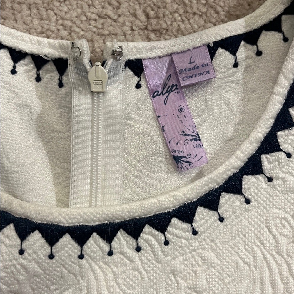 Alya Cream and Blue Patterned Kids Dress - Picture 2 of 5